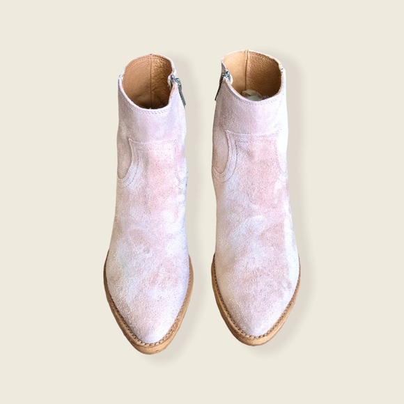 Frye Billy Blush Pink Suede Leather Zip Up Short Cute Festival Cowboy Ankle Boot - Picture 10 of 16